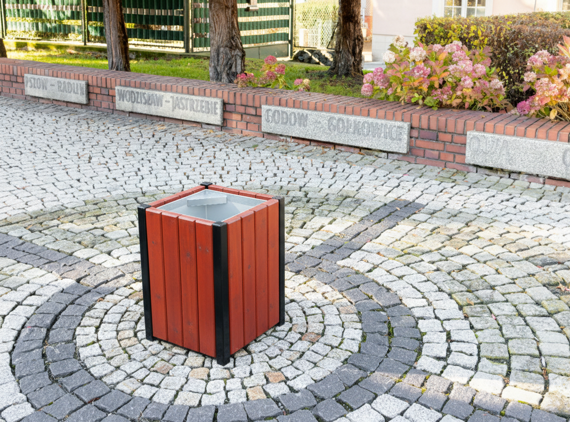 Kwadratowy kosz na śmieci Miodzio 50l jarzębina