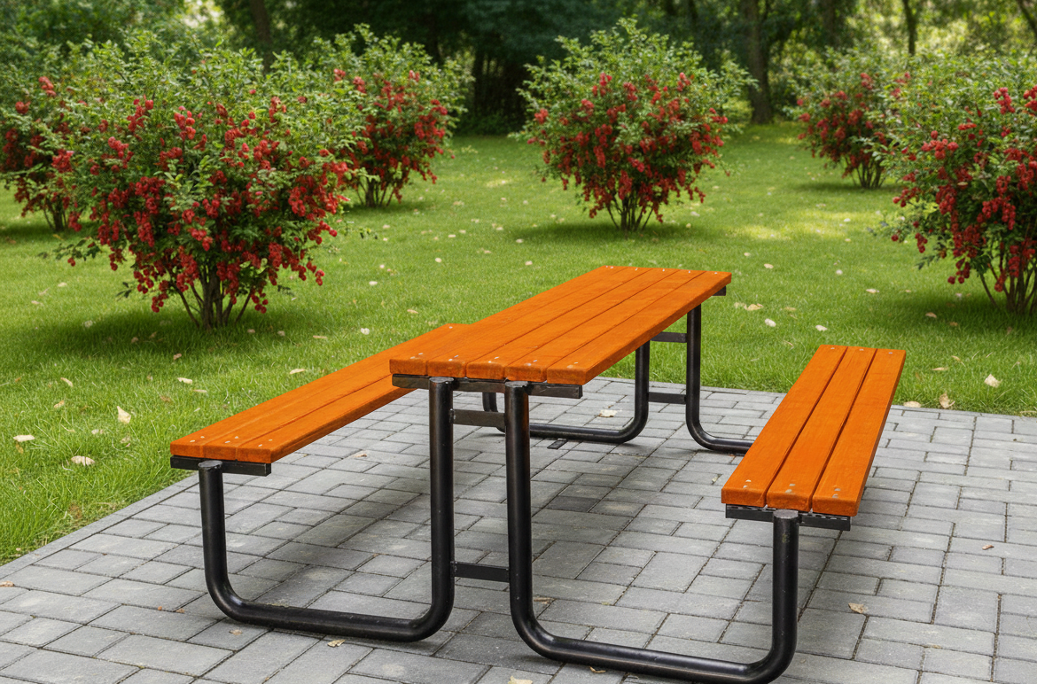 Stół piknikowy Szafran z ławkami jarzębina